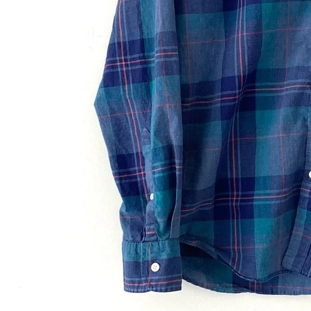 J. Crew Men's Blue & Purple Plaid Cotton Long Sleeve Shirt Sz L Preppy Academia